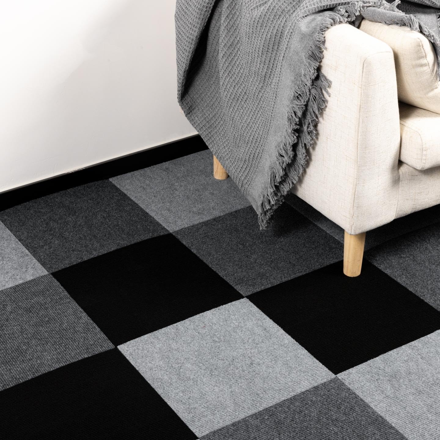 Alow 25pcs Carpet Tiles Peel and Stick,12" x 12" Carpet Squares Self Adhesive, Cover 25Sp.ft Easy to use for Bedroom,Kitchen and More (All Black)