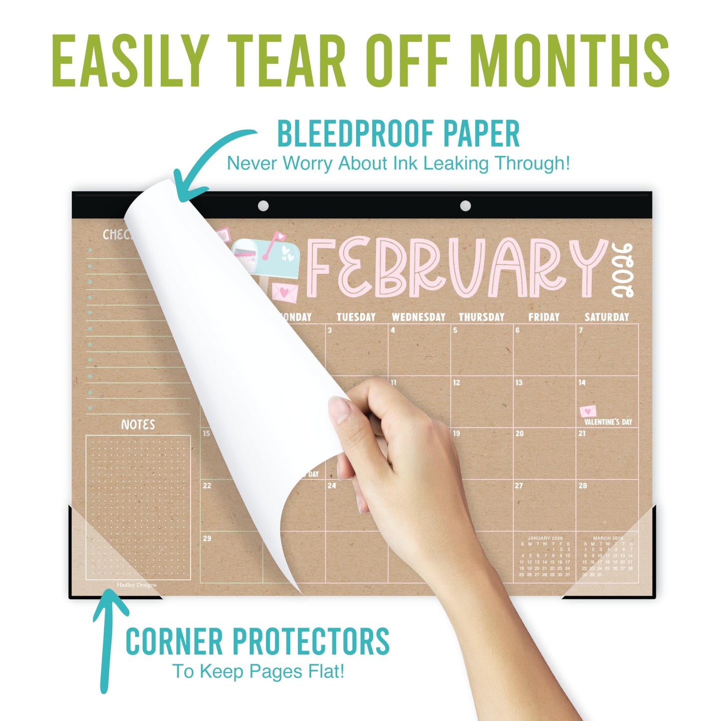 Hadley Designs Large Teacher Desk Calendar 2026-2027 - Desktop Calendar 2026, 18-Month Desk Calendars for Home, Office & Classroom, Cute Classroom Must Haves, Teacher Appreciation Gifts