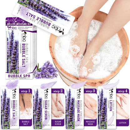 Pedicure Kit Foot Soak Set: Bubble Salt, Sugar Scrub, Massage Mask, Massage Lotion in a Box, 4 Step Foot Spa Kit for Dry Feet,Tired Feet（3 Set Tropical Fruit)