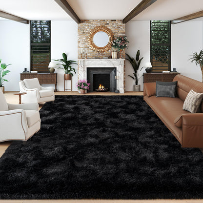 Dssimo Super Fluffy Black 8x10 Area Rugs for Living Room, Modern Large Shag Rug for Bedroom, Non-Slip Plush Shaggy Thick Black Carpet for Nursery Kids Room Boys Girls Dorm Indoor Home Office Decor
