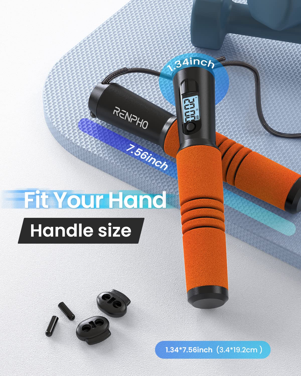 Jump Rope, RENPHO Jump Rope with Counter, Smart Jumping Rope with APP, Fitness Skipping Ropes for Men Workout, Exercise Skip Rope for Women - Orange