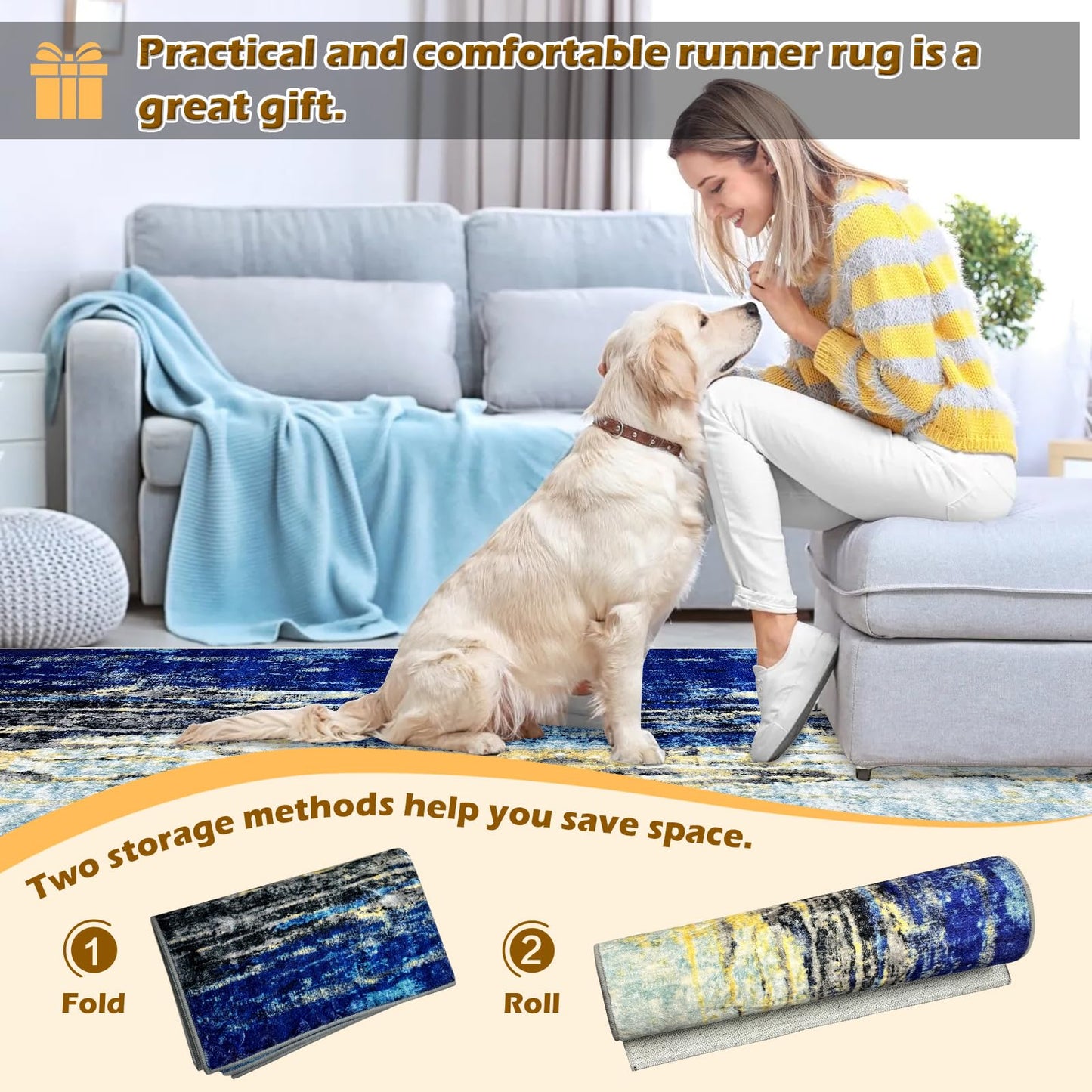 Heyroll Washable Area Rug, 2X6FT Hallway Runner Rug Carpet,Soft Modern Entryway Mat with Non-Slip TPR Backing,Low Pile Carpet for Indoor, Bath,Living Room,Kitchen,Laundry- Customized, Starry Sky