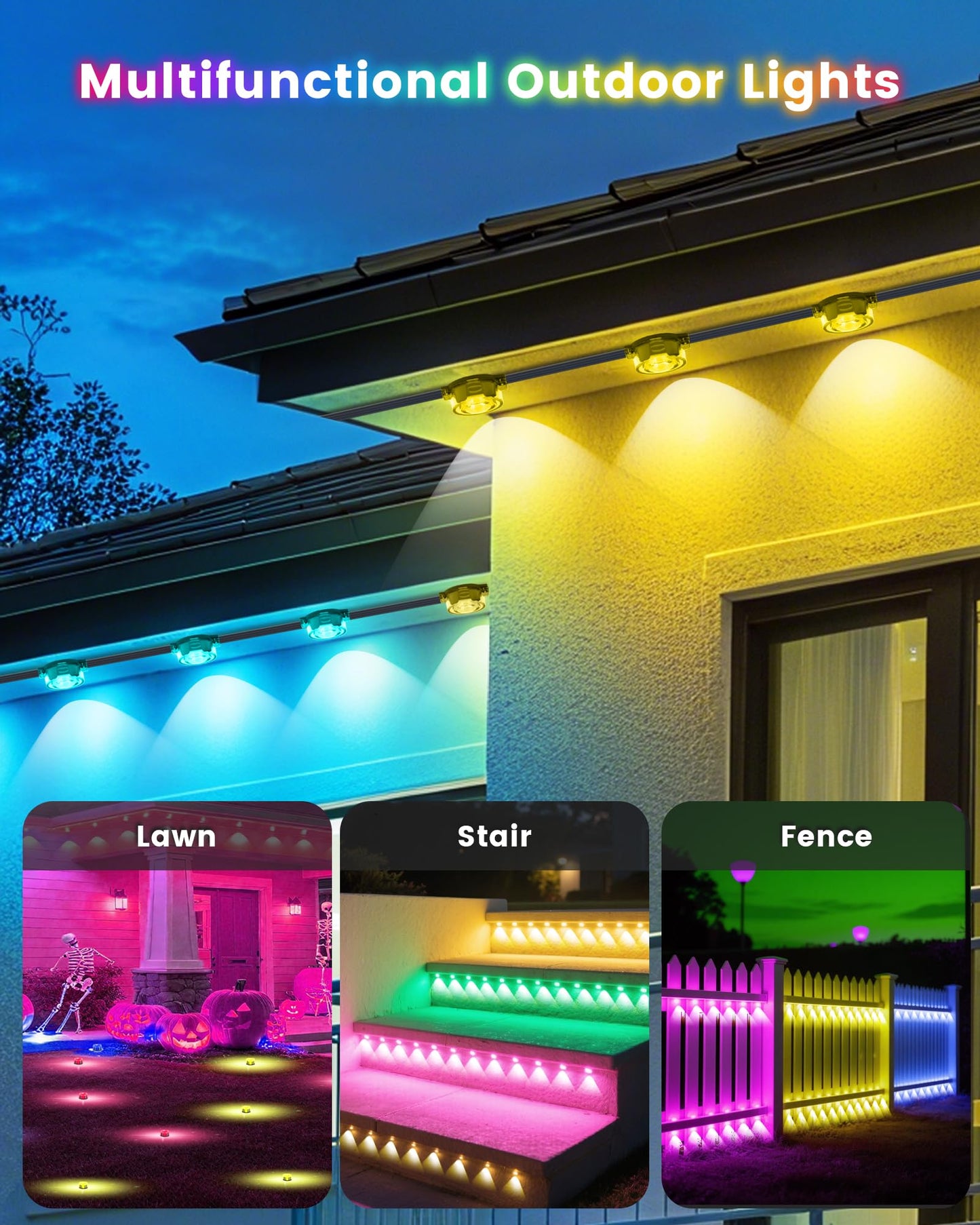 KISUFU 200ft RGB+CCT Permanent Outdoor Lights for House, 24V 60W IP67 Outdoor Ground Lights, 60-Pack Pathway Light for Valentine Christmas Garden Yard Walkway