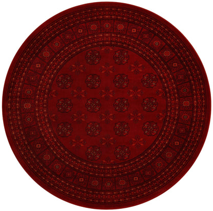 Rugs.com Bokhara Collection Rug – 5 Ft Round Red Medium-Pile Rug Perfect for Kitchens, Dining Rooms