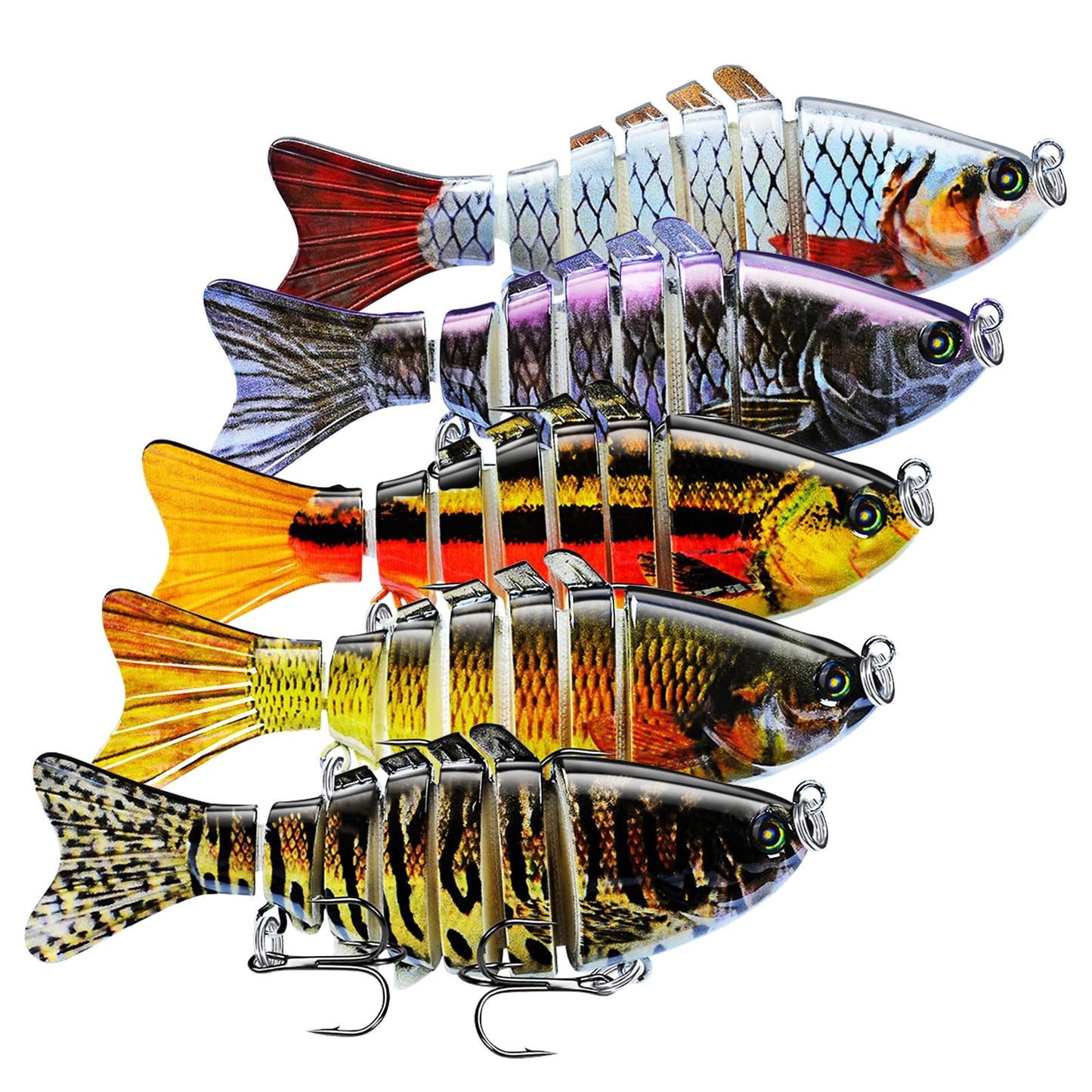 Keenjorika 5-Pack Fishing Lures Multi Jointed Fish Fishing Kits, Slow-Sinking Lifelike Segmented Swimbait Crankbaits, Realistic Swimming Action for Bass, Trout, Pike & Walleye – Freshwater & Saltwater