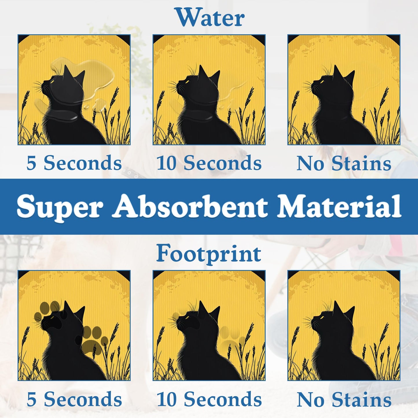 Giner Cat Moon Pet Food Mat for Cats and Dogs–Absorbent Quick Dry Feeding Placemat, Non Slip Rubber Base, Waterproof Bowl Mat for Indoor Use, Pet Supplies 12"x20"