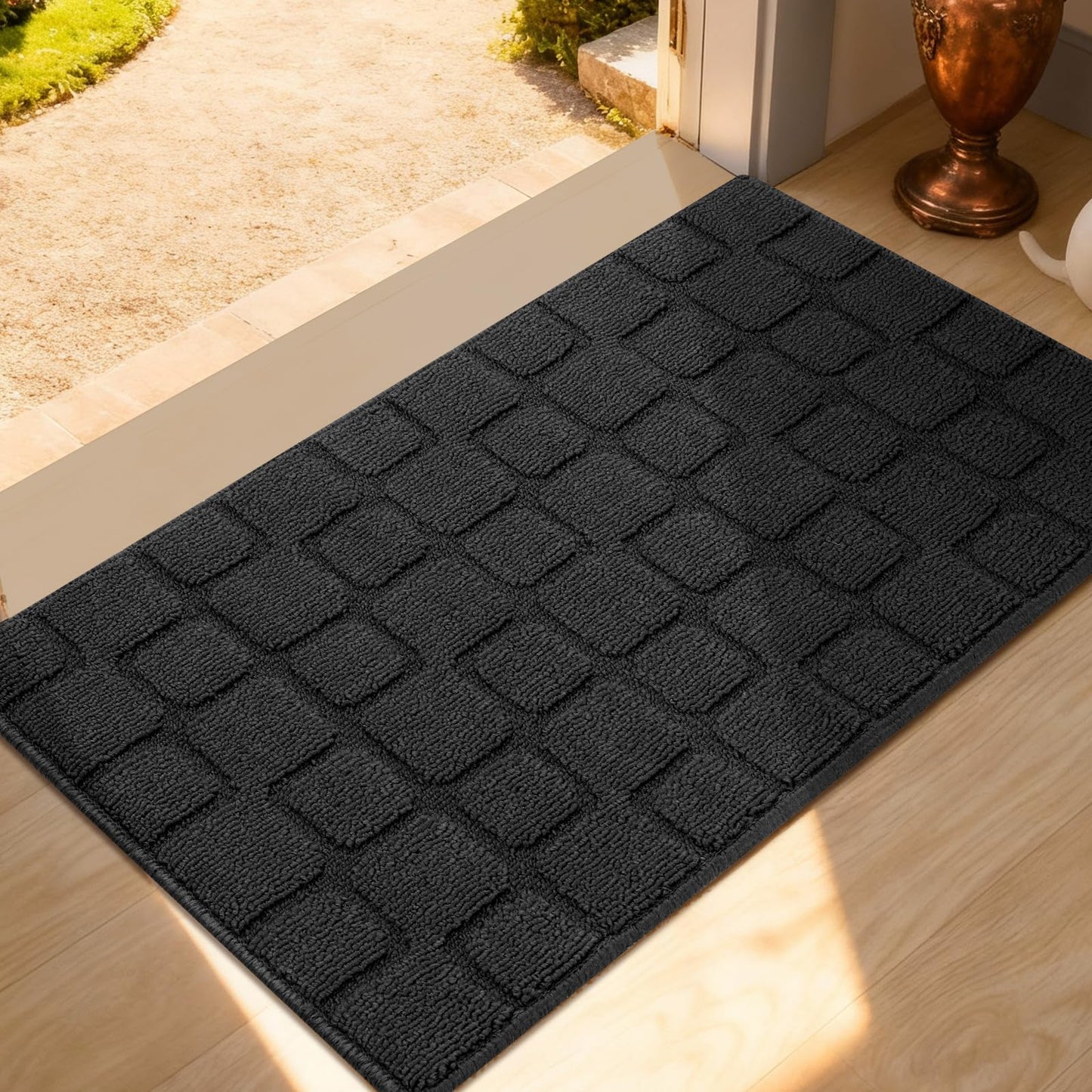 Dcerzxzci Front Door Mat Outside Entrance, Outdoor Indoor Door Mats for Entryway, Entrance, Entry, Patio, Waterproof Non Slip Doormat, Low-Profile, 20" × 31.5“, Black