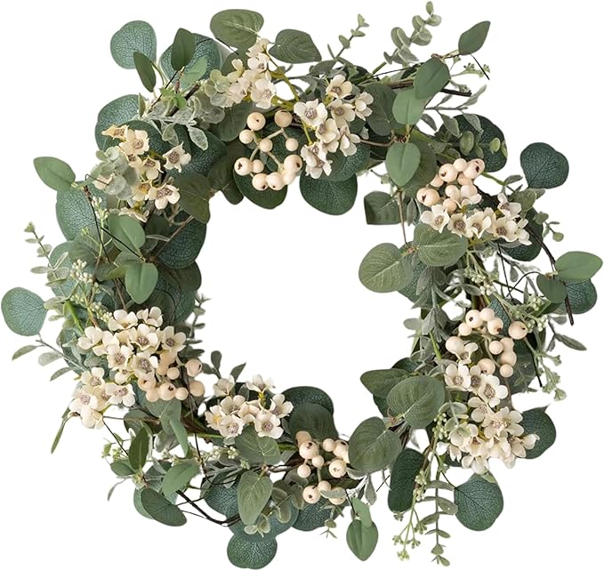 Sullivans 20 Inch Eucalyptus and Waxflower Wreath, Spring, Summer, and Everyday Artificial Wreath, Front Door Decor, Indoor & Outdoor Wreaths, Entryway and Porch Décor