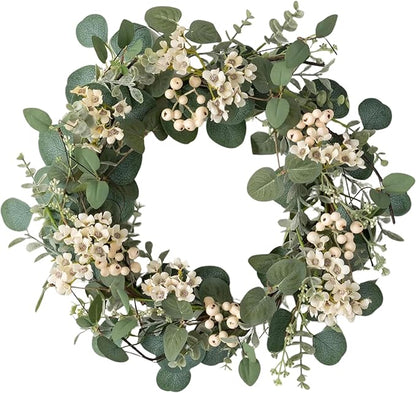Sullivans 20 Inch Eucalyptus and Waxflower Wreath, Spring, Summer, and Everyday Artificial Wreath, Front Door Decor, Indoor & Outdoor Wreaths, Entryway and Porch Décor