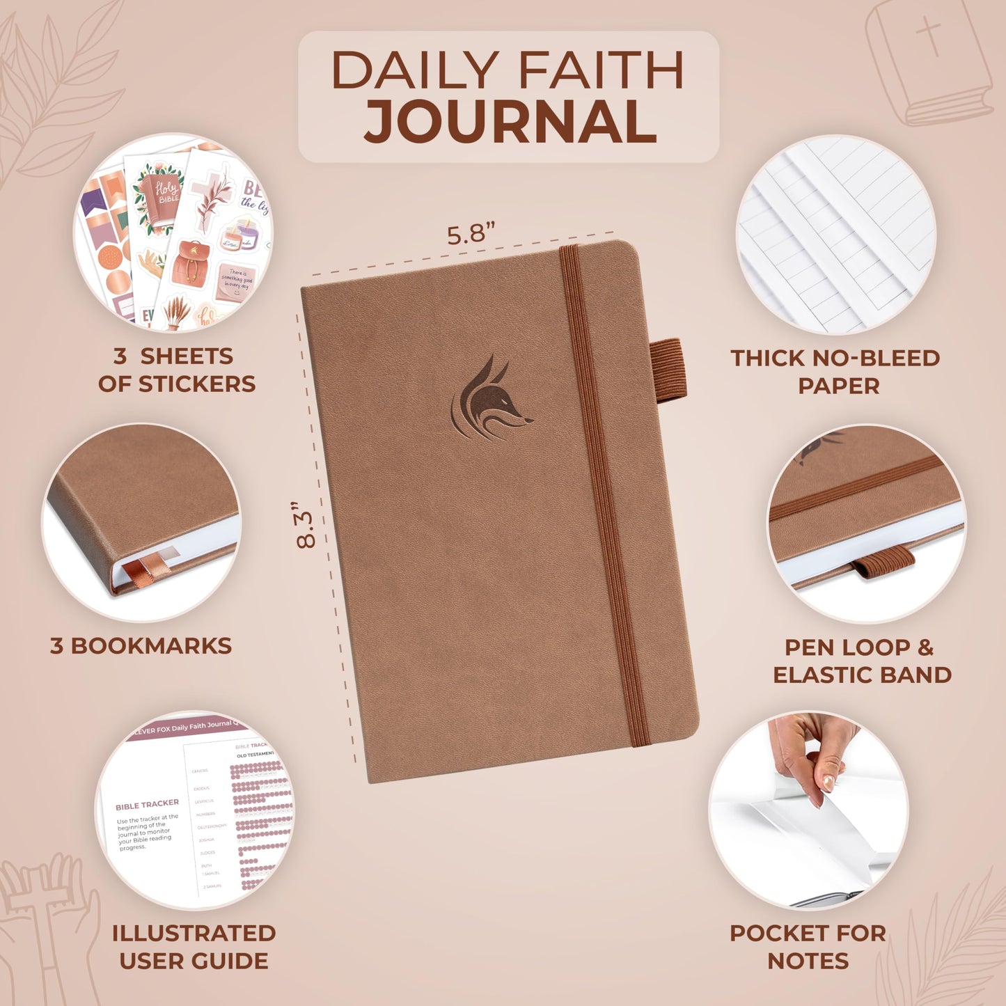 Clever Fox Daily Faith Journal – Guided Prayer, Gratitude & Bible Study Notebook – Faith Based Gifts & Journaling Supplies for Women (Dark Terracotta)