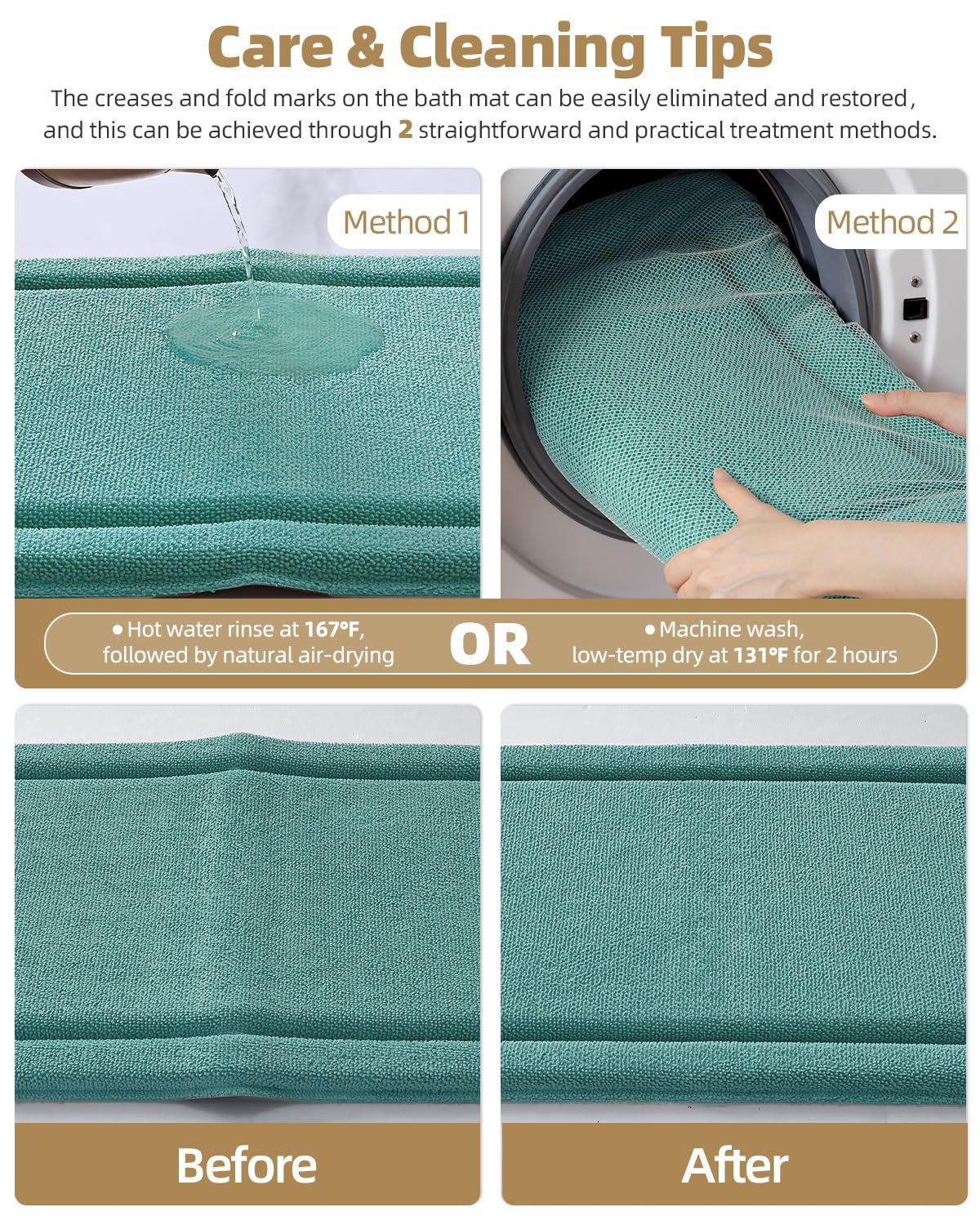 Color&Geometry 24x17 Memory Foam Bath Mat, Teal Bathroom Rug Soft Absorbent Chenille, Non Slip Thick Shower Mat