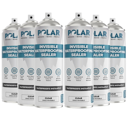 Polar Invisible Waterproof Sealer Clear - 6 x 20 Fl Oz | Instant Waterproof Sealant for Fabric, Concrete, Brick, Wood & Masonry | Long Lasting Protection for Interior & Exterior Surfaces