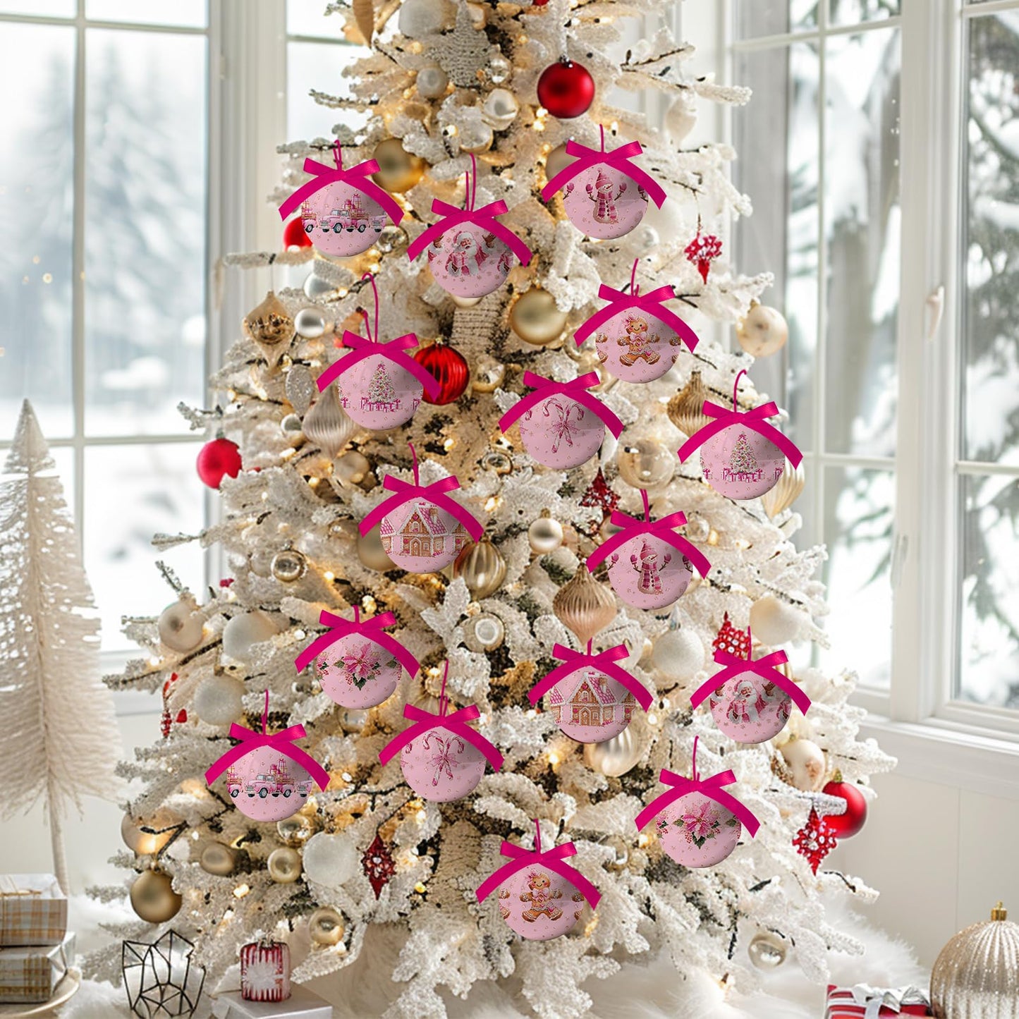 Pink Christmas Decor - Pink Christmas Tree Decorations Snowman Santa Candy Hanging Ornaments Balls, Cute Decorations Ball 2.36 Inch for Xmas Tree Party Home Holiday，Xmas Gifts Set of 16Pcs