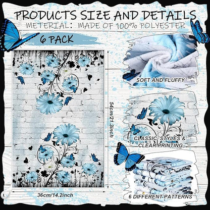 Breling Set of 6 Blue Daisy Kitchen Towel Vintage Themed Dish Towel Bathroom