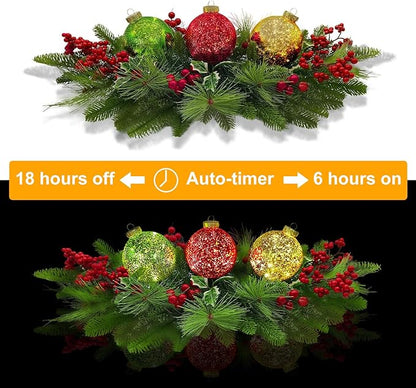 Christmas Table Centerpieces Decorations, Lighted Table Accent Centerpiece with LED Sparkle Baubles Battery Operated with Timer Holiday Candelabrum for Home Party Xmas Table Mantel Decoration
