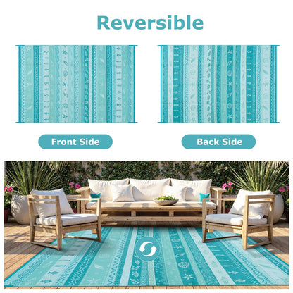 Uphome Coastal Outdoor Rug Waterproof 6x9, Reversible Ocean Beach Theme Striped Patio Plastic Straw Rugs, Tribal RV Camping Outside Carpet Mat for Pool Back Yard Deck Picnic, 6 x 9 ft