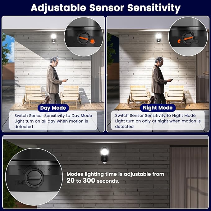 AIXPI Battery Operated Powered Motion Sensor Lights Outdoor 800LM 6000 mAh, Rechargeable LED Flood Light Spotlight for Garage, Yard, Porch 2Pack