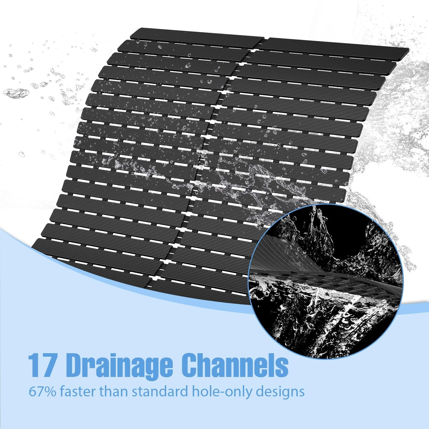 Shower Mat Non-Slip Bath Mat for Tub and Shower Stall,236 Suction Cups with Drain Holes, Quick Dry Machine Washable, Extra Grip for Stand Up Showers, Bathroom Essentials 24x24 Inch(Black)