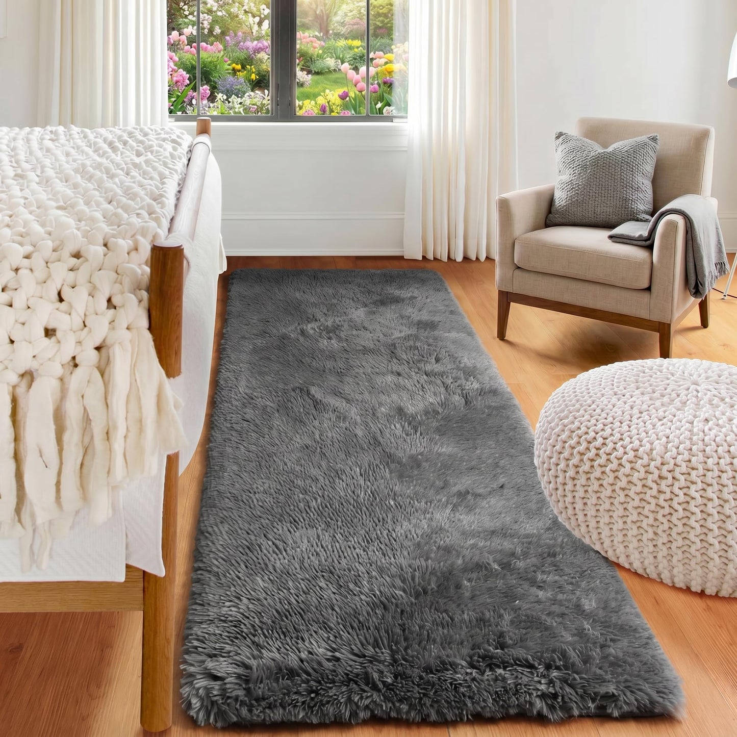 ONASAR 2x6 Grey Runner Rugs for Bedroom Living Room, Fluffy Bedside Hallway Throw Area Rug, Gray Ultra Soft Plush Furry Floor Carpet Mat for Nursery Kids Dorm Closet Home Decor Aesthetic