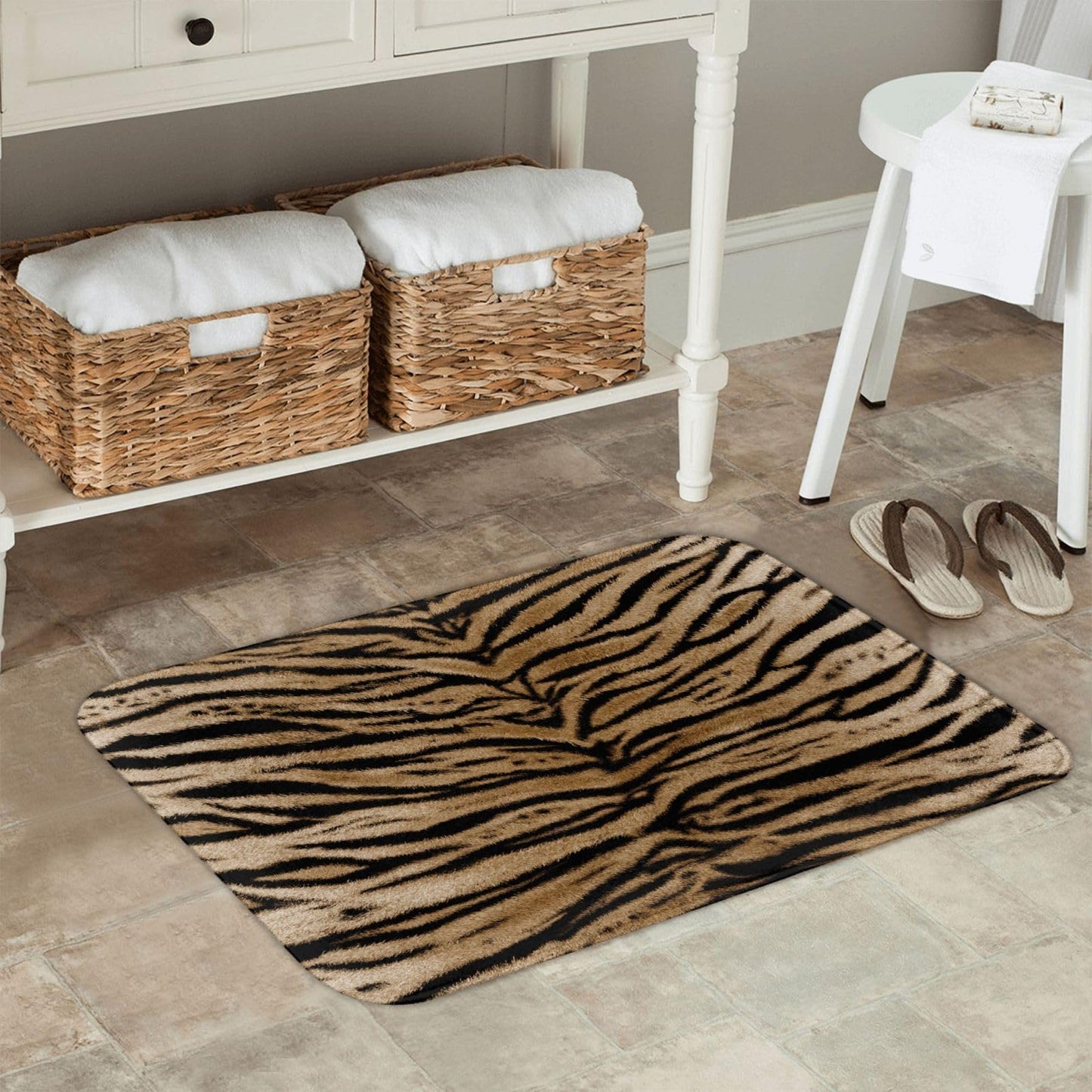 Sovvin Tiger Texture Print Bath Mat, Non-Slip Microfiber Rug, Soft Absorbent Kitchen Door Mat for Bathroom,Bedroom, 16x24 Inches