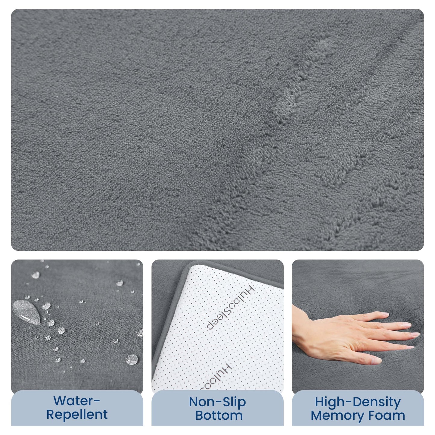 Huloo Sleep Baby Play Mat for Floor,1.3" Thick Elasti-Foam 50"×50" Playpen Mat for Tummy Time,Non-Toxic Certified Water Repellent Soft Coral Velvet for Toddler,Infant,Kids,Non-Slip Backing Safe for Crawling(Dark Grey)