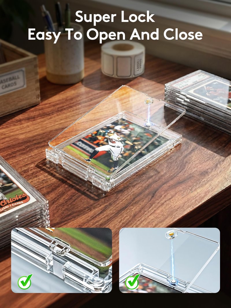 Magnetic Card Holder, Super Thin Premium 35pt One Card Holder Touch Card Protectors Hard Plastic Mag Case for Sports, Baseball, and Collectible Trading Cards (100)