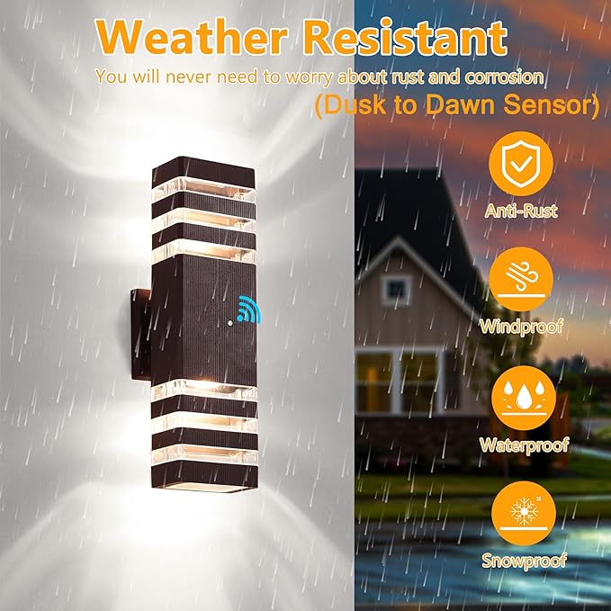 tewei Outdoor Wall Lights, Dusk to Dawn Brown Outdoor Lights for House 3-Layer Modern Exterior Light Fixture Wall Mount Waterproof Up and Down Porch Lights for Garage Entryway, 2 Pack