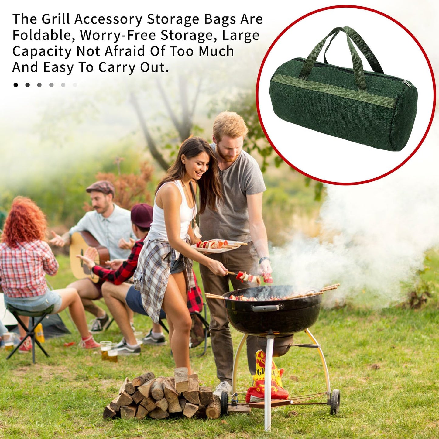 Fvbiywpil Grill Accessory Storage Bag, 24"" Extra Thick Canvas Grill Utensil Storage Bag, Double Zipper Grill Tool Storage Bag, BBQ Tool Storage Bag Carry Bag for Camping Hiking Barbecue, Dark Green