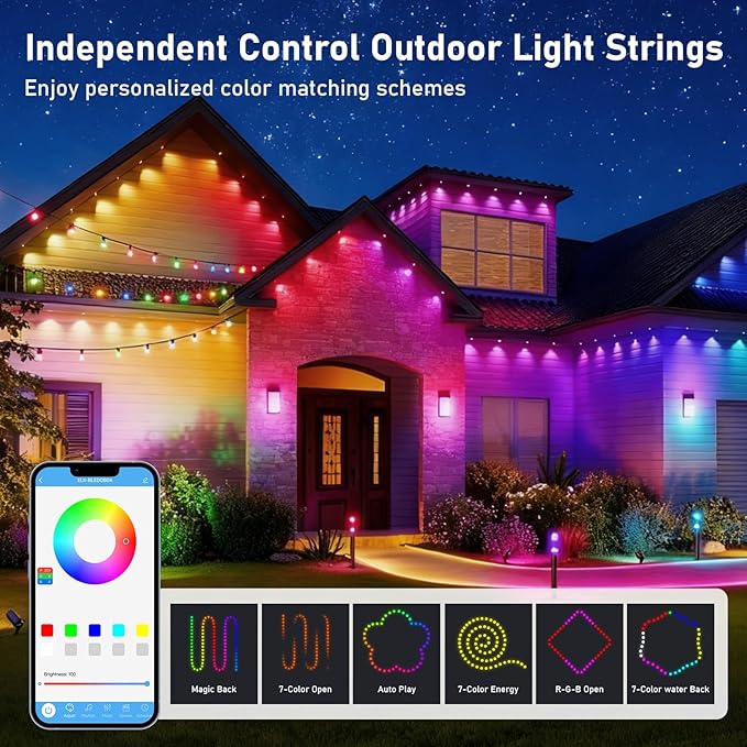 100FT Christmas Permanent Outdoor Lights,RGB+IC Eaves Lights with App & Remote Control,DIY Multi-Color Scene Modes,IP67 Waterproof,Outdoor Strings for House,Holiday Decorations for Christmas
