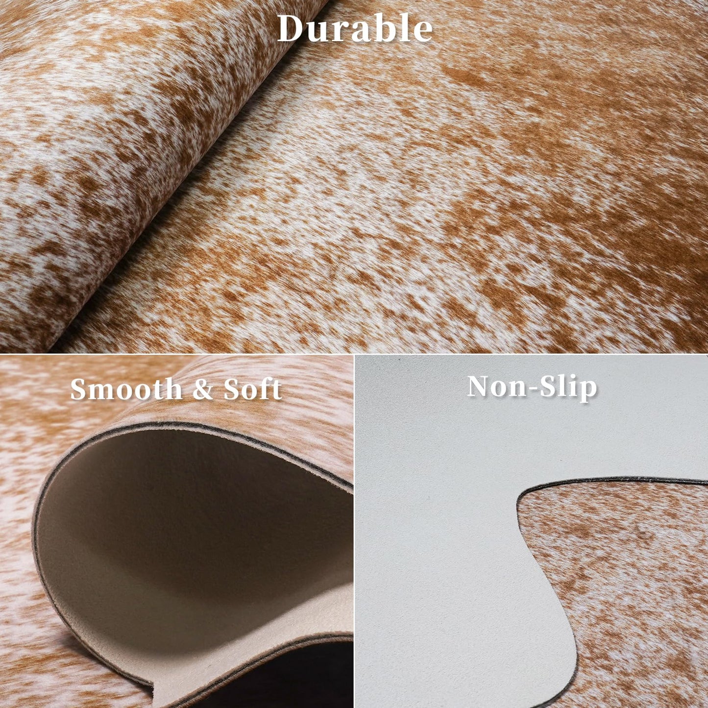 Cow Hide Faux Cowhide Rug - 4.6x5.2 Feet Cow Print Pattern Area Rugs Small Animal Print Carpet Western Home Decor for Living Room Bedroom