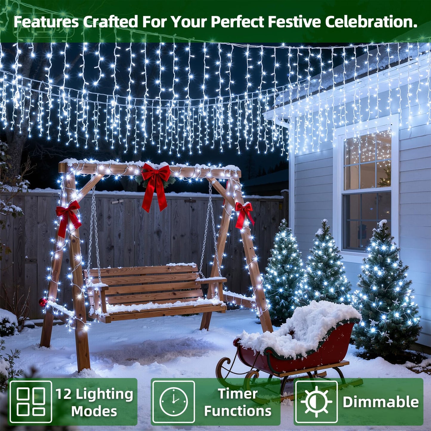670 LED Christmas Lights with 148 Drops, 66ft 12 Modes Hanging ice String Lights with Timer & Dimmable & Waterproof, Plug-in Fairy Lights for Tree Holiday Wedding Party Christmas Decor Cool White