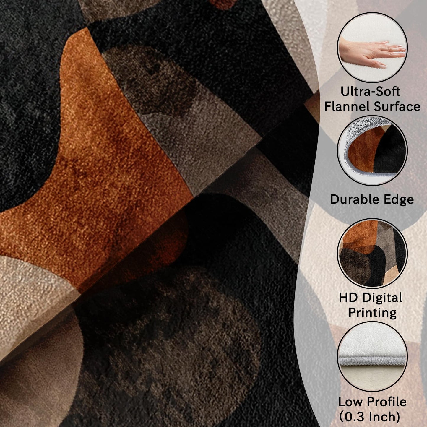 Phtbz Modern Abstract Rugs for Living Room - 7x9 ft, Earth Tone Geometric Rug, Brown Abstract Mid Century Rugs for Living Room Bedroom, Geometric Washable Area Rug Soft Carpet, Mid Century Decor