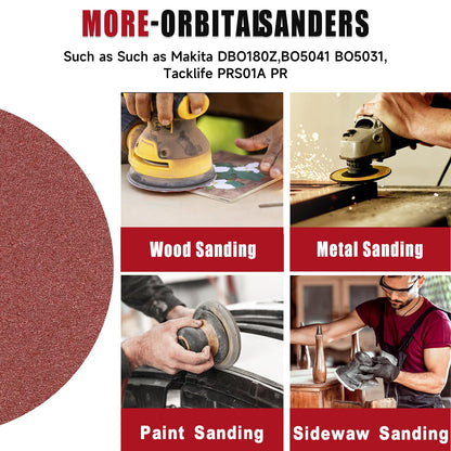 100 PCS 6 Inch Sanding Discs, Hook and Loop Sandpaper 20 x 60 80 120 240 400 Grit Set, Round Orbital Sand Paper Discs for Sander