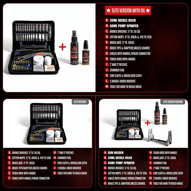 GLORYFIRE Gun Cleaning Kit Rifle Handgun Shotgun Pistol Cleaning Kit for All Guns with High-end Brass Brushes, Mops, Jags, Reinforced, Lengthened Rods and Gun Cleaning Snake&Ropes