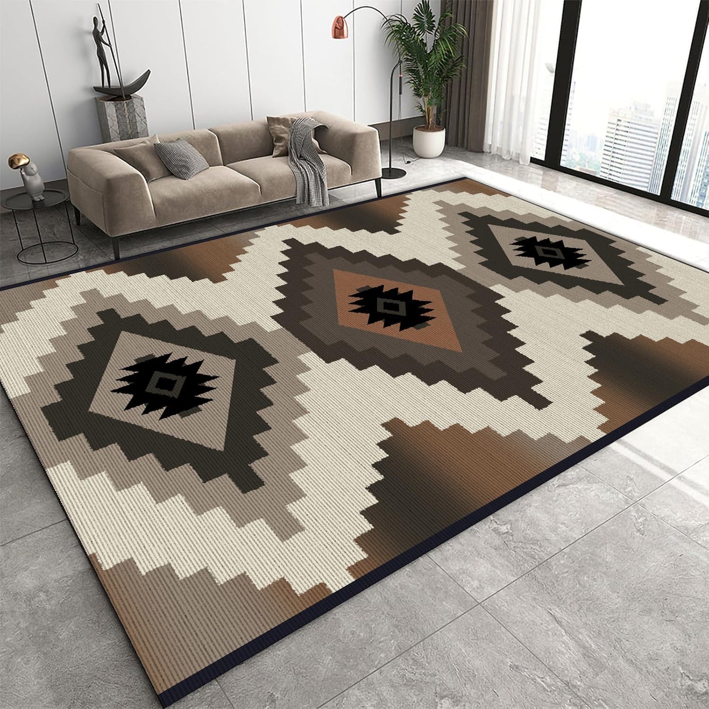 Beige Western Area Rugs for Living Room,6x8ft,Southwestern Native American Rug,Rustic Tribal Navajo Aztec Rug,Soft Non-Slip Western Decor Carpet,for Dining Room,Bedroom,Office,Brown Black