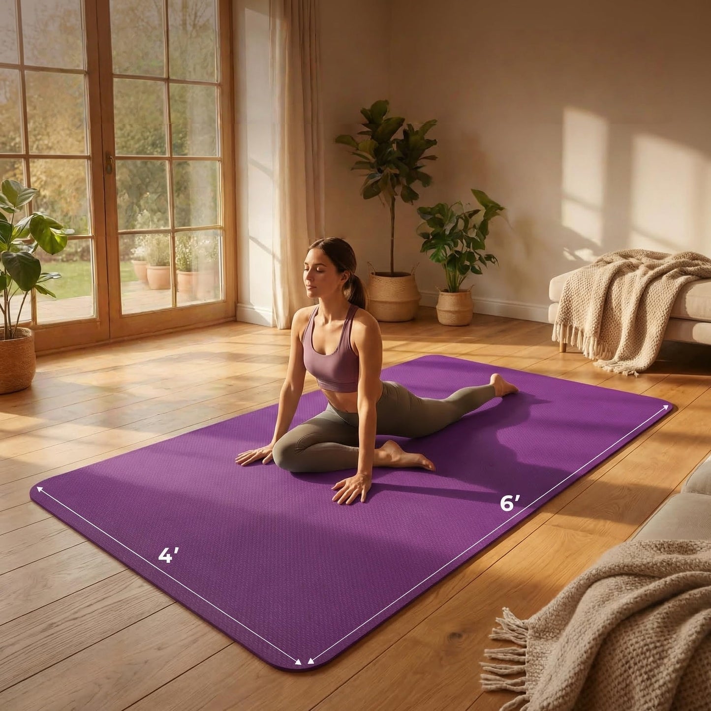 FrenzyBird Large Yoga Mat 6‘ x 4’ x 1/4",Extra Wide Exercise Mat Large Exercise Mat Big Home Yoga Mat Pilates Mat,Non Slip,Thick,TPE Workout Mat,for Women & Men, Yoga, Pilates, Gym and Floor Workouts