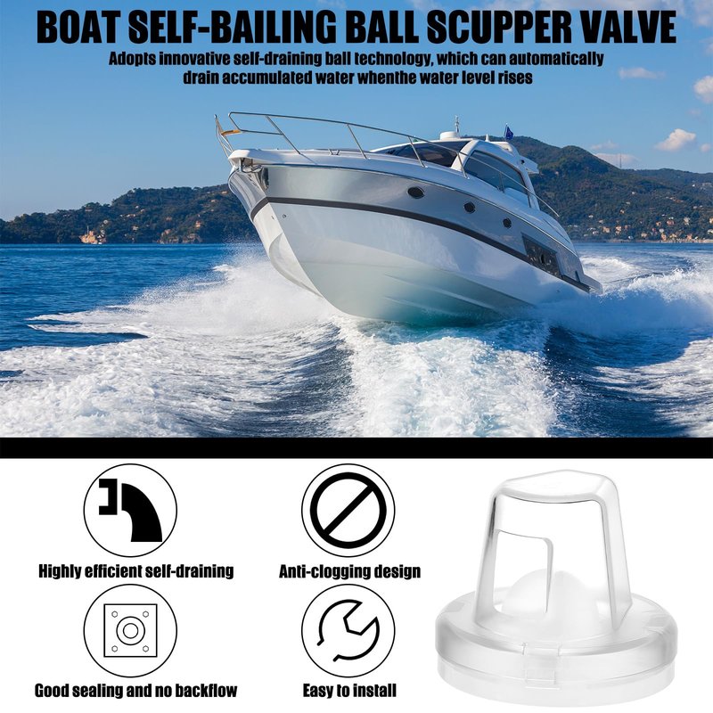 Geelin 2 Pcs Boat Scupper Plugs Fits 3/4" to 1-1/2" Marine Drain Holes Self-bailing Ball Scupper Valve Replacement Boats Deck Hardware Accessories Marine Compatible with Most Boat Models