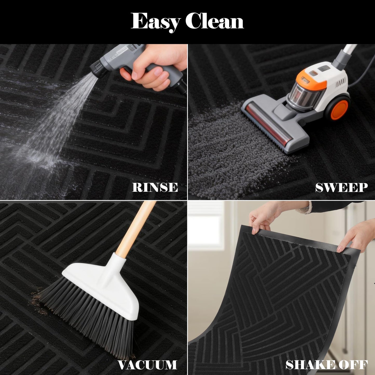 PEADEEAS Front Door Mat Outside Entrance, 5x7ft Oversized Heavy Duty Rubber Doormat, Large Low Profile Non Slip Door Mat, Trap Dirt and Moisture, Easy Clean Indoor Outdoor Entryway Mat, Black