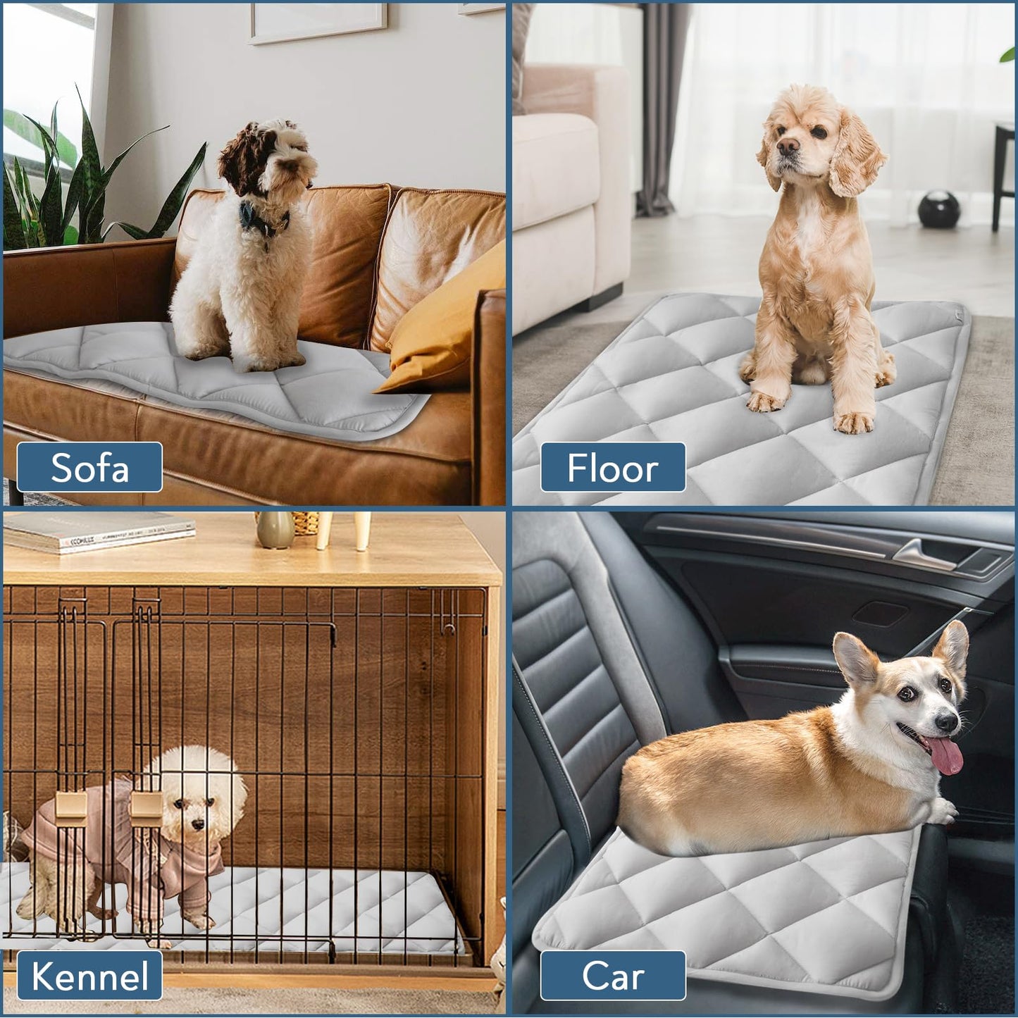 Magik & Kover Dog Crate Pad 2 Pack, Soft Dog Crate Mat with Anti-Slip Bottom, Machine Washable Kennel Pad, Fits 24 Inch, Grey