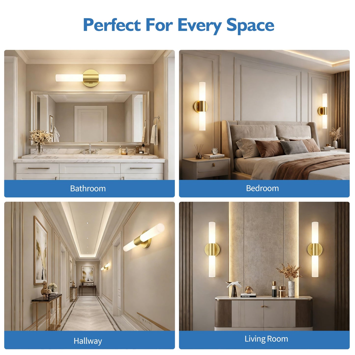 Jolux LED Bathroom Vanity Lights for Mirror,16W 1000LM Dimmable Wall Sconce with 5CCT (2700K-5000K) & Wall Switch,Gold Modern Light Fixture for Bathroom Mirror Lighting.