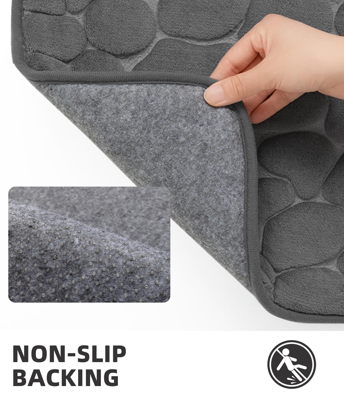 YIHOUSE Memory Foam Cobblestone Rugs Super Water Absorbent Bath Mats for Bathroom Machine Washable Bath Rugs(20x32,Dark Gray)