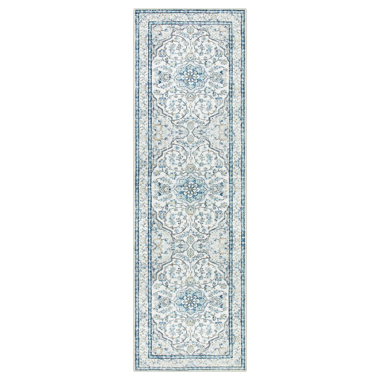 Lahome Oriental Washable Runner Rugs,2.5x8 Long Blue Bathroom Rugs Runner Non-Slip,Kitchen Runner Rugs Non Skid Washable,Traditional Low-Pile Wide Carpet Runner for Entryway Hallway Helena,8ft