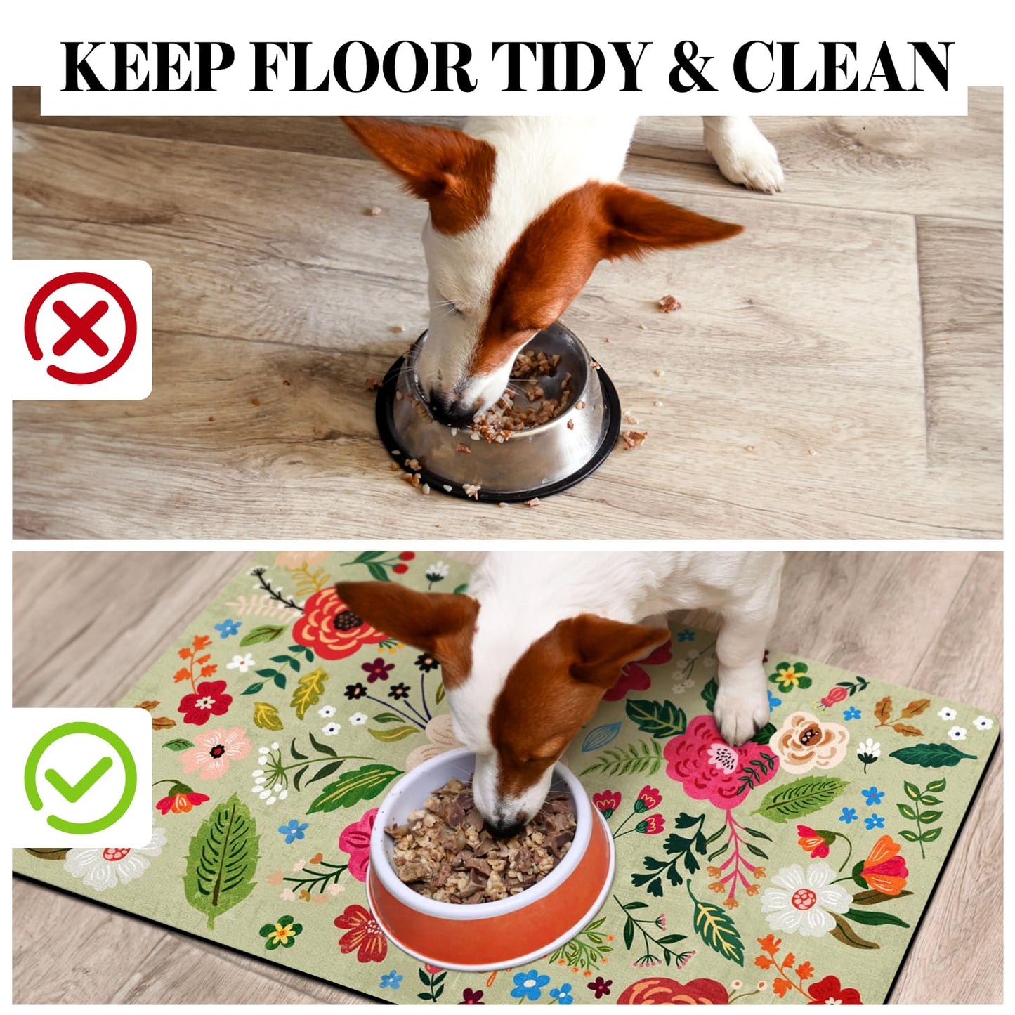 Absorbent Quick Dry Pet Food Mat for Dogs and Cats - Eco-Friendly Bowl Mat for Food and Water Dispenser - 12"x20" Floor Accessory