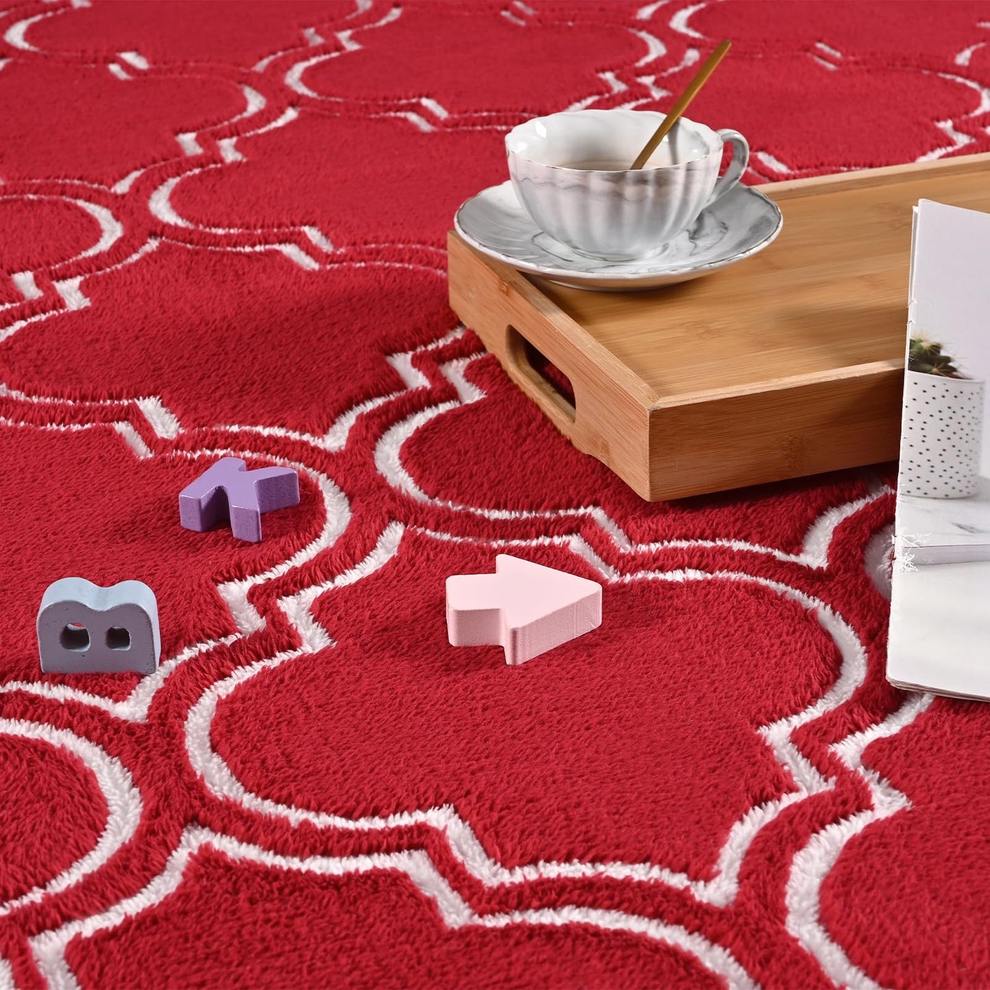 Amearea Fluffy Indoor Area Rug, Soft Trellis Moroccan Rugs for Bedroom, Shag Modern Area Rug for Living Room Kids Room Nursery, Easy Clean, Home Decor Low Pile Carpet, Wine Red 7x10 Feet