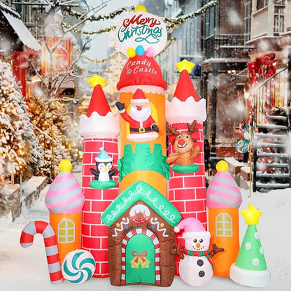 Christmas Inflatables Outdoor Decoration Castle - 10FT Inflatable Christmas Castle with Snowman Penguin Reindeer Giant Outdoor Indoor Blow Up Airblown LED Light Yard Lawn Garden Home