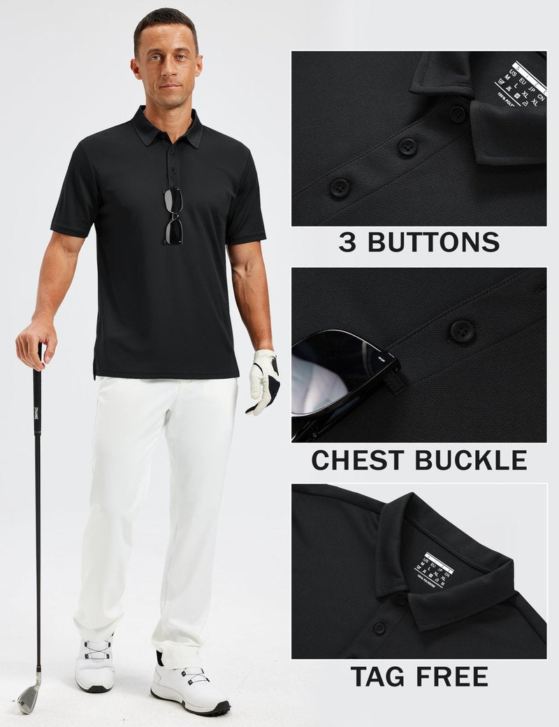 TACVASEN Mens Polo Shirts Short Sleeve Dry Fit Performance Breathable Golf Shirt with Collar Tennis Casual Business Work Black, L