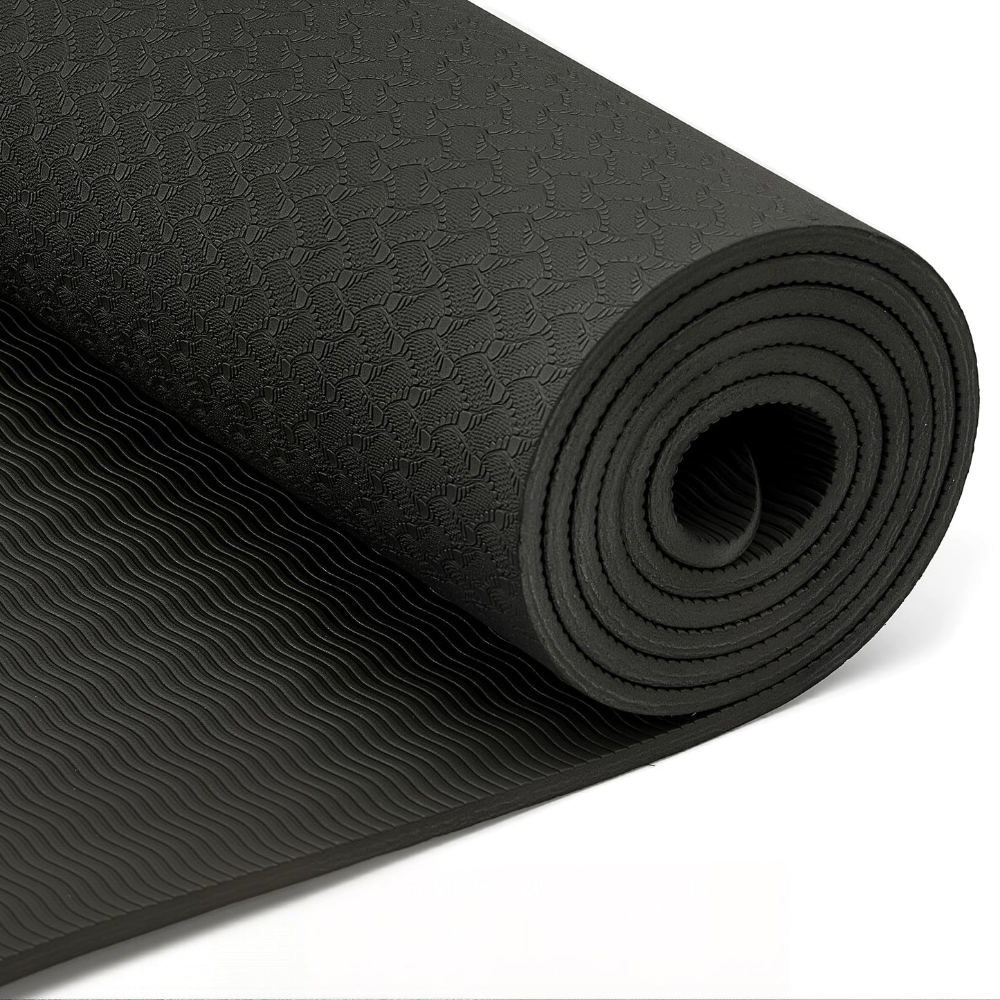 Amazon Basics 0.25-inch Thick TPE Exercise Yoga Mat with Carrying Strap, Black