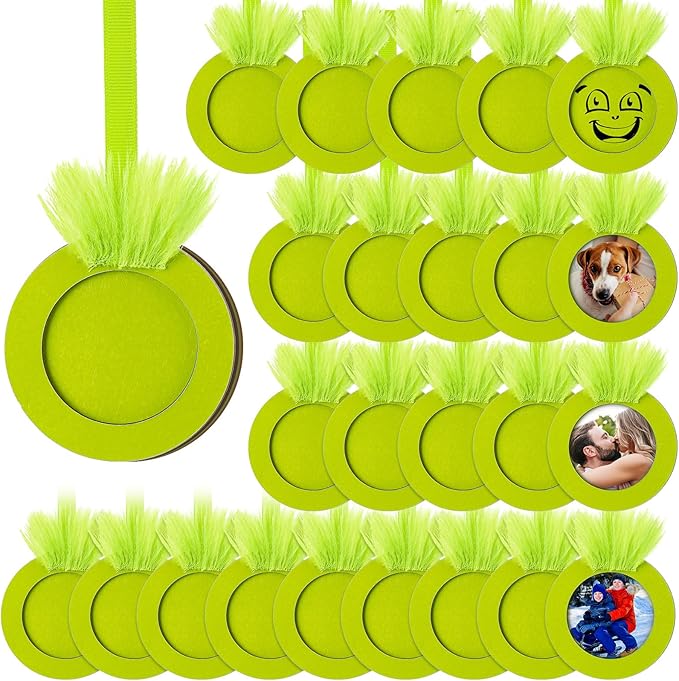 Blulu 24 Pack Lime Green Photo Frames Ornaments - Wooden Christmas Tree Decor for DIY Party Gifts