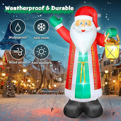 FunFanso 10 FT Christmas Inflatable Santa Claus with Lantern & Green Gloves, Xmas Blow up Outdoor Decorations, Built-in LED Lights for Yard Garden Lawn Patio Indoor Winter Holiday Home Party Decor
