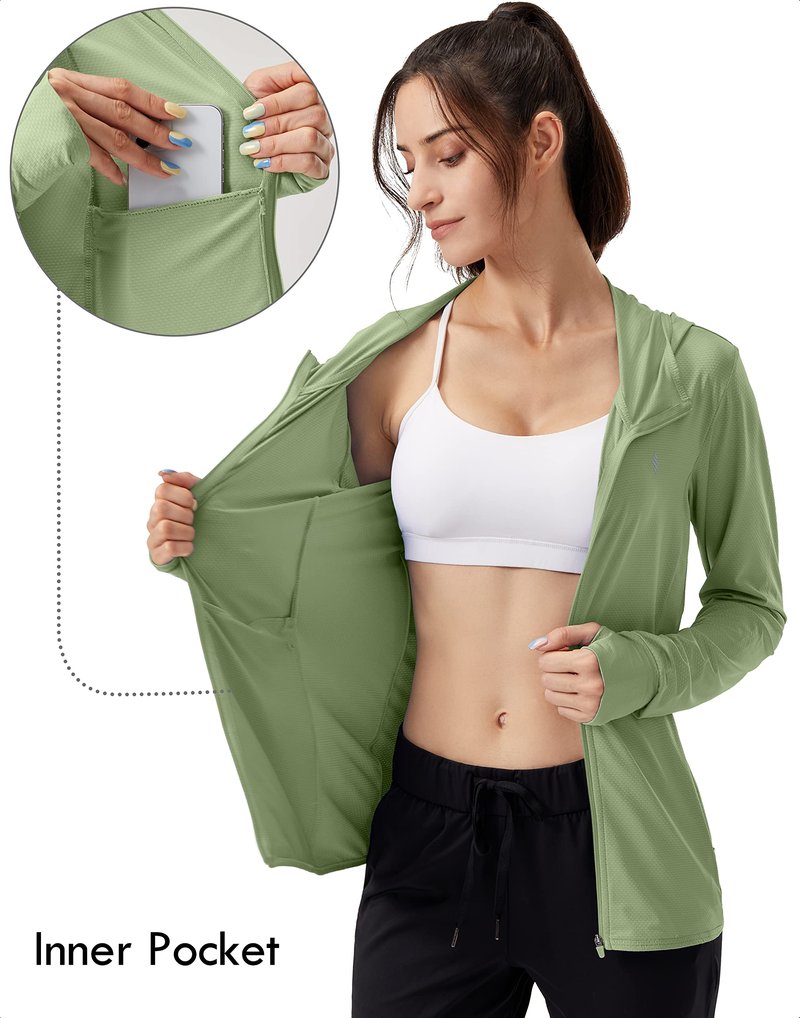 Soothfeel Women's UPF 50+ Sun Protection Hoodie Jacket Lightweight Long Sleeve Sun Shirt for Women with Pocket Hiking Outdoor Olive M